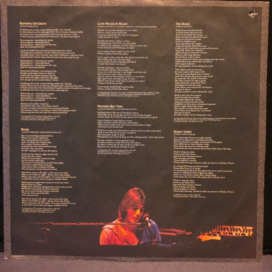 Jackson Browne ‎– Running On Empty • 6E 113B