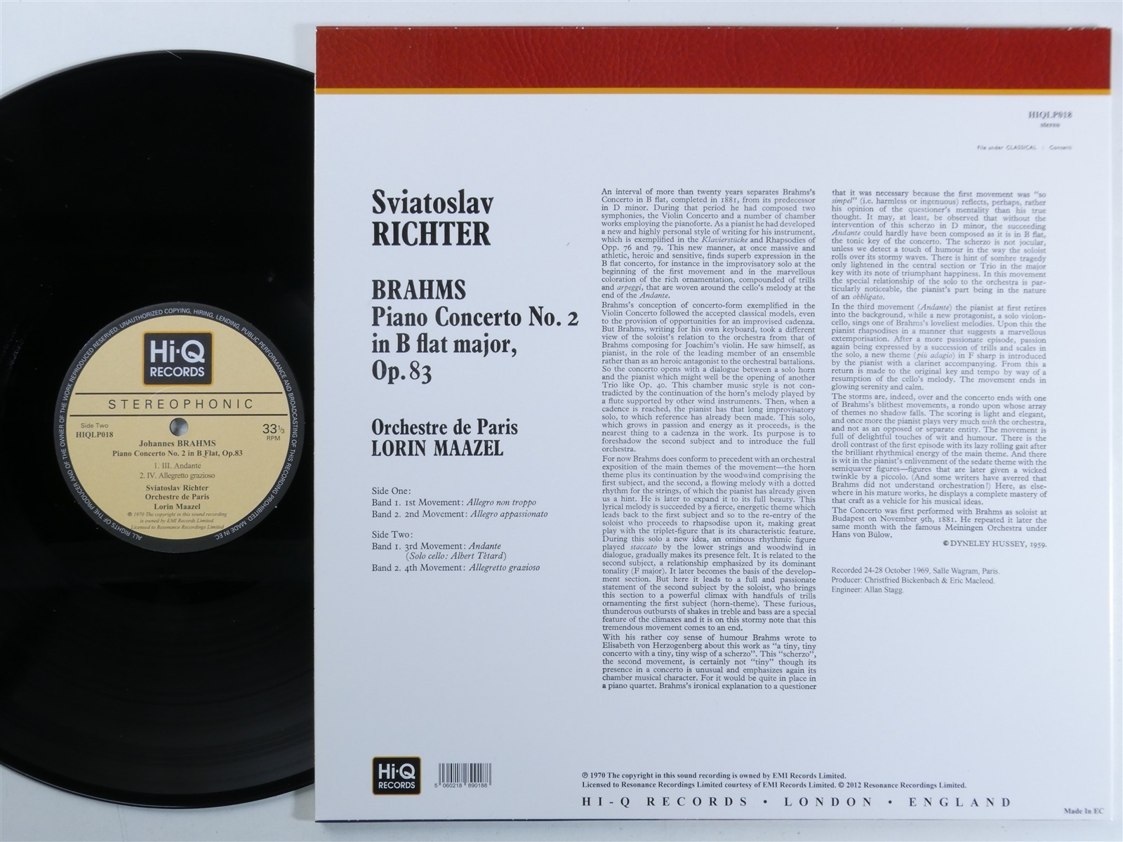 BRAHMS Piano Concerto No. 2 RICHTER / MAAZEL – HI-Q RECORDS LP NM 180g uk B617