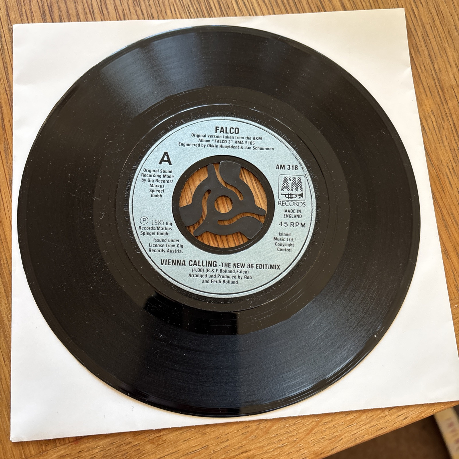 FALCO VIENNA CALLING (108) 2 Track 7″ Single Plain Paper Sleeve A & M RECORDS