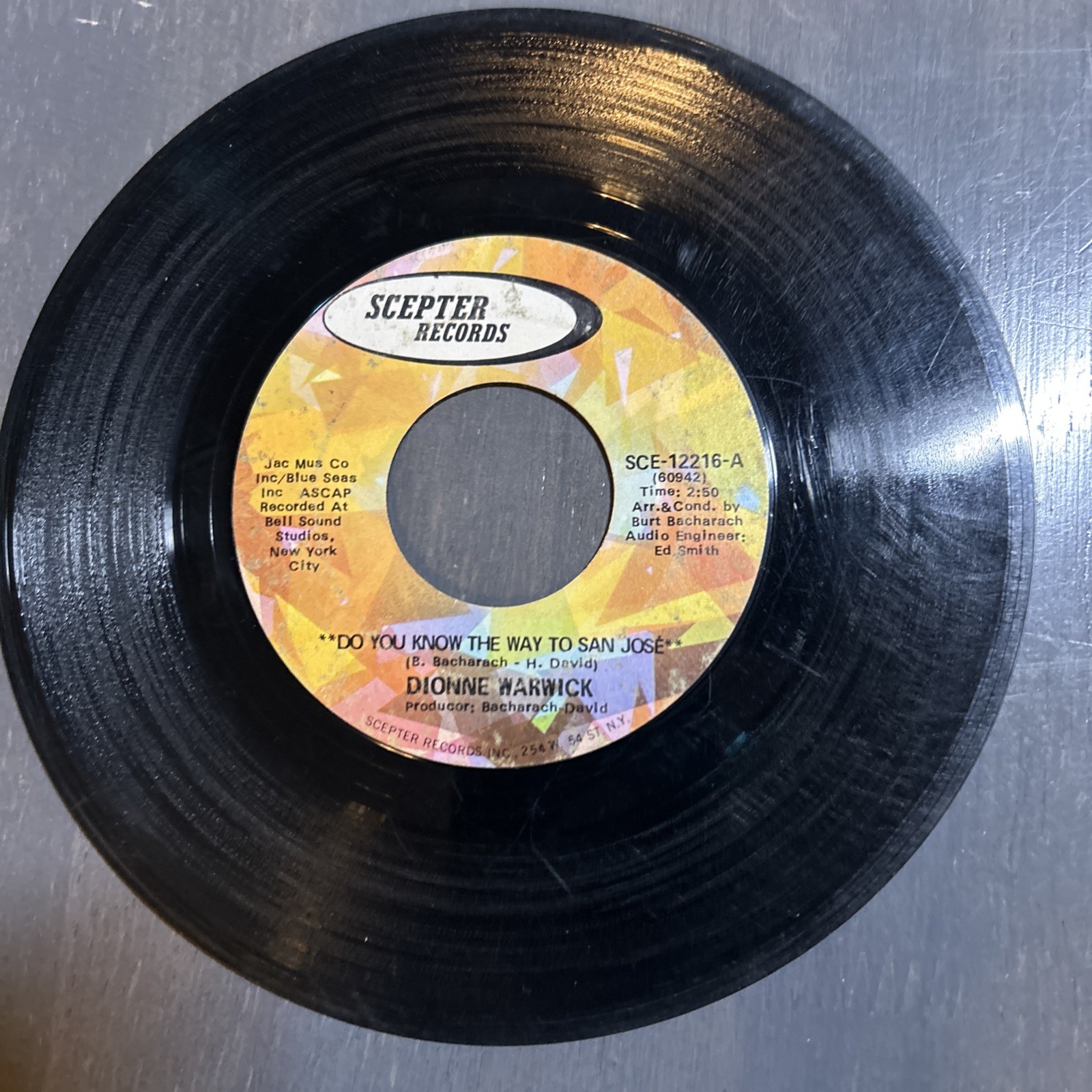 Dionne Warwick Do You Know The Way To San Jose Scepter Records 45 RPM Vinyl