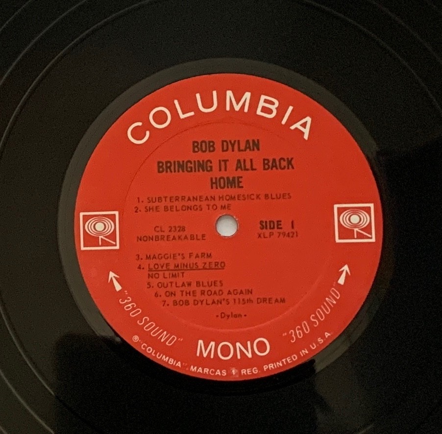 BOB DYLAN Bringing It All Back Home NM- COLUMBIA ’65 MONO ‘360 sound’ vinyl LP
