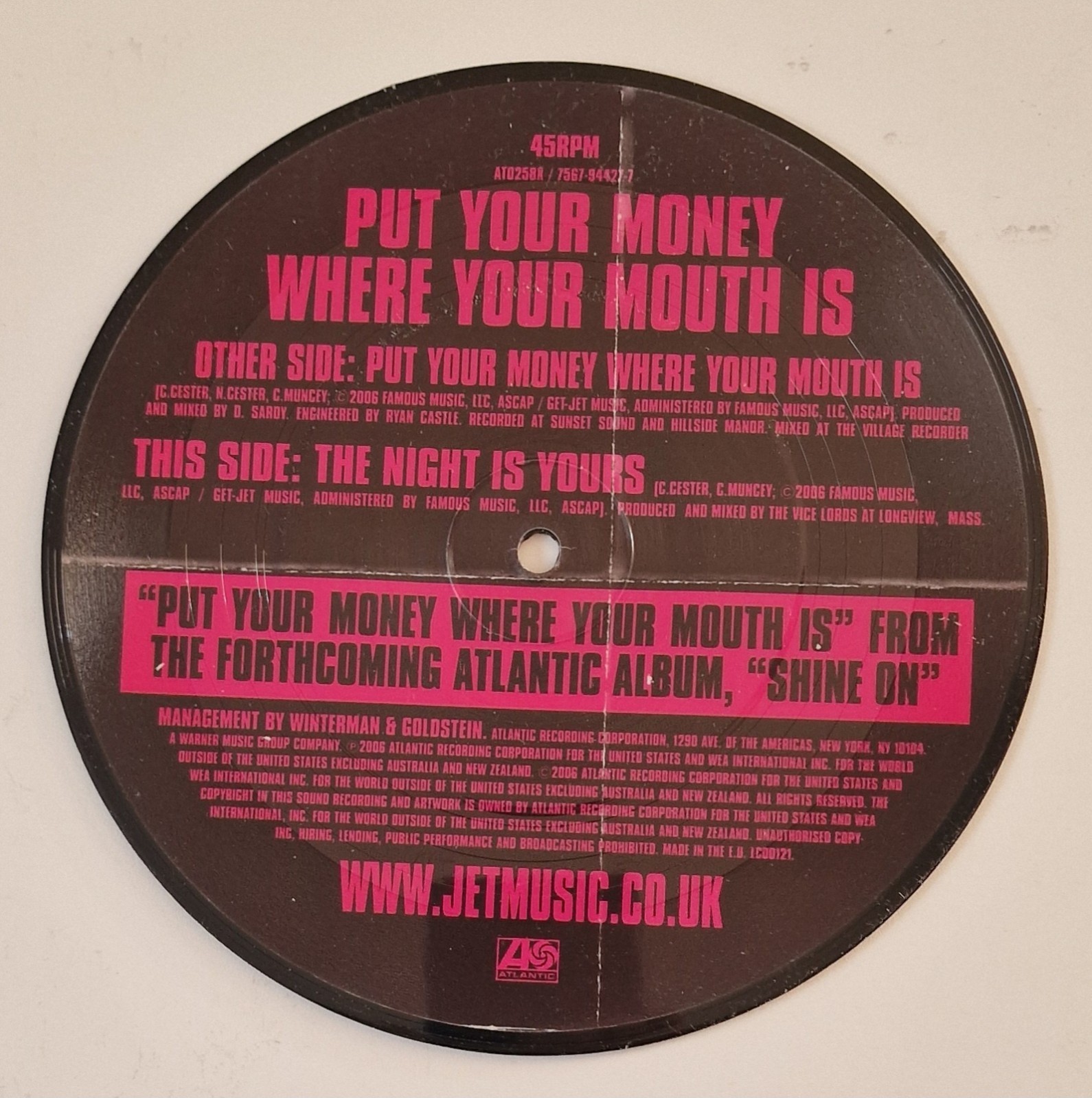 Jet – Put Your Money Where Your Mouth Is – 7″ Vinyl PICTURE DISC – EX