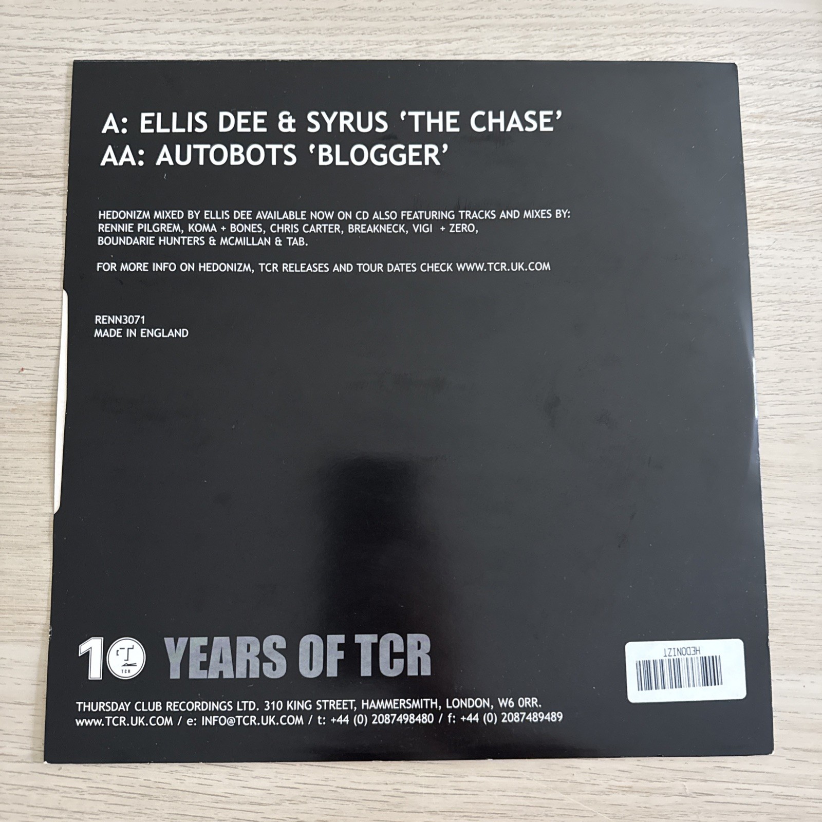 Ellis Dee Autobots THE CHASE / BLOGGER 12″ DJ Vinyl TCR Rennie Pilgrem Breaks
