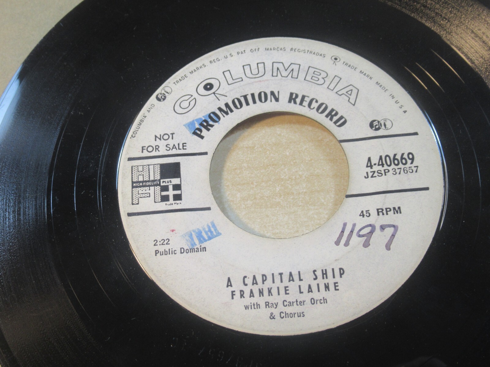 FRANKIE LAINE MOBY DICK COLUMBIA 45 PROMO 4-40669 WRHI RADIO STATION POP 1956