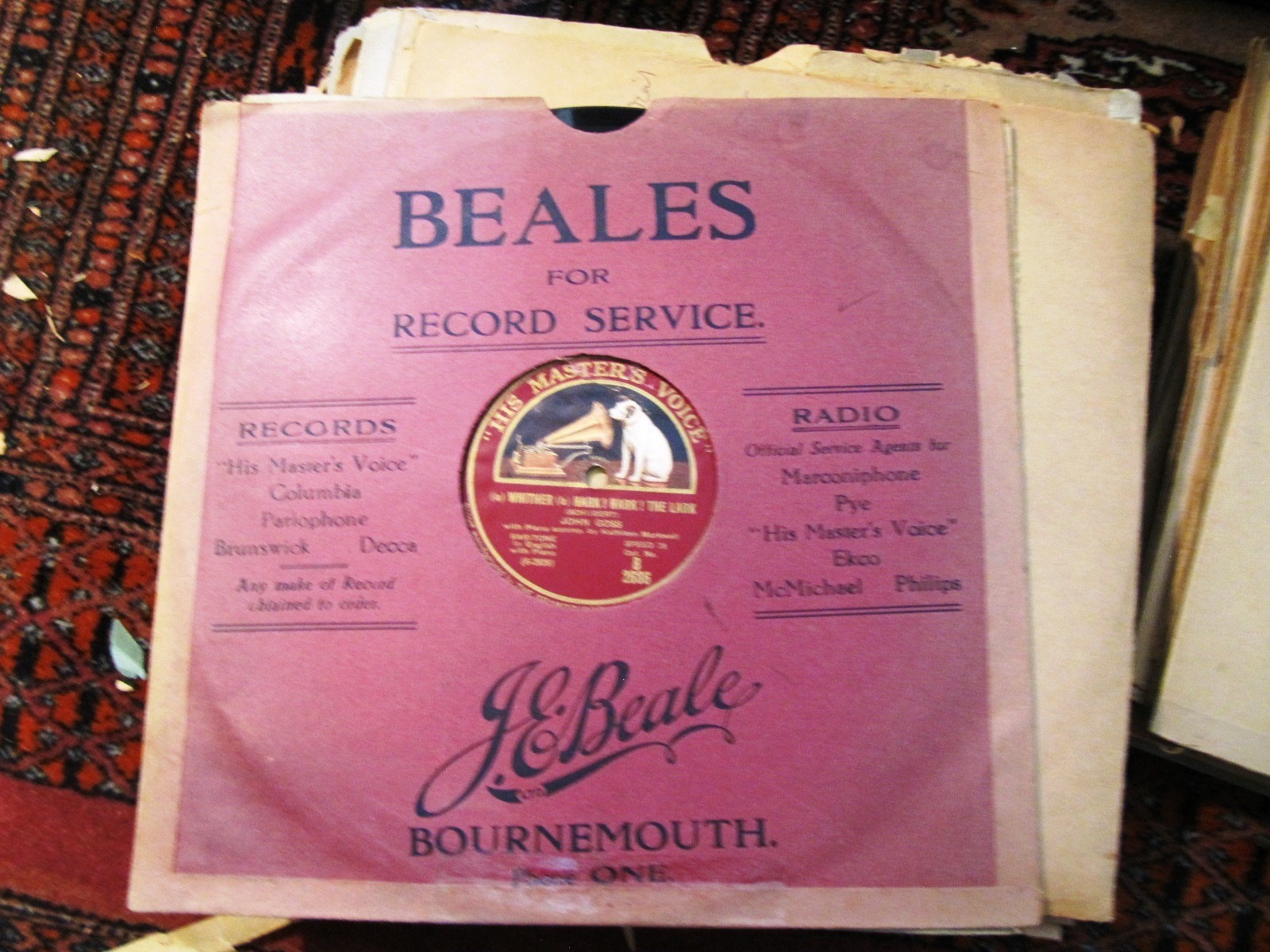 1927 JOHN GOSS bar Kathleen Markwell piano SCHUBERT WOHIN Horch Horch HMV B2686