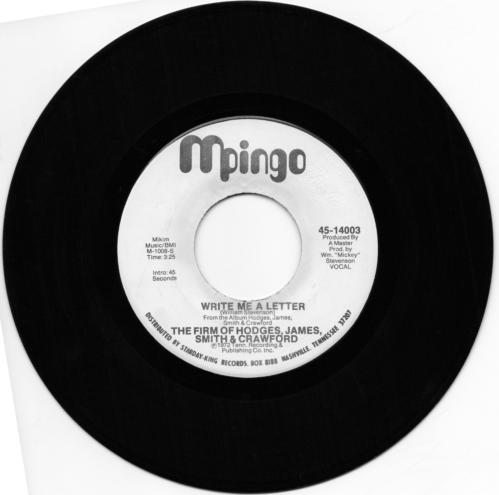 Soul crossover deep – Firm of Hodges James Smith & Crawford – Write Me a Letter
