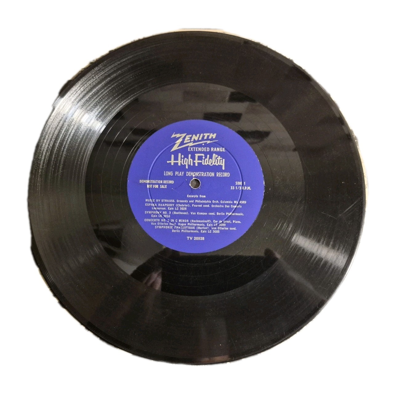 1954 Zenith Extended Range High Fidelity Demonstration Record 10″ Promo TV-20929