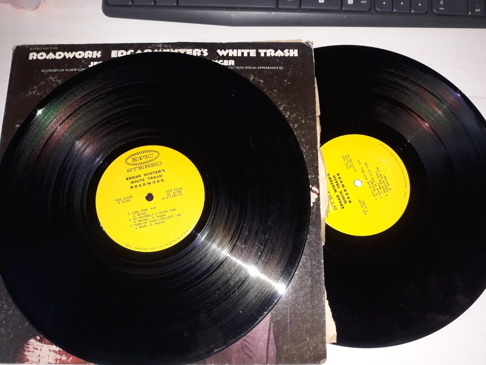 Edgar Winter’s White Trash Roadwork 2 x Vinyl LP Nice Yellow Epic Early Pressing